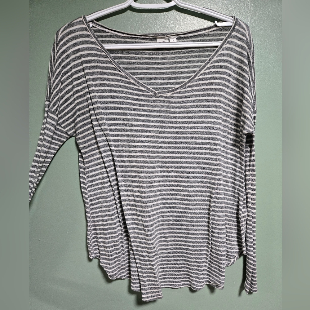 BP Black and White Fitted Ribbed Blouse